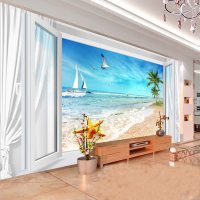客厅电视沙背景墙餐厅个性墙纸壁纸无缝墙布定制壁画大海沙滩3d壹德壹