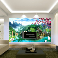 中式山水电视背景墙纸壁纸书房客厅沙影视墙大型壁画墙布壹德壹