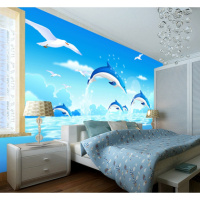 定制无缝壁画地中海壁纸儿童房客厅沙卡通电视背景墙纸壁画海豚壹德壹