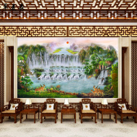 无缝中式壁画影视墙壁纸沙定制3d山水聚宝盆客厅电视背景墙纸画壹德壹