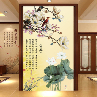 中式玉兰玄关家和3D电视背景墙壁纸客厅卧室墙纸沙壁画无缝墙布壹德壹