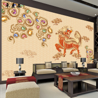 大型3D立体墙纸壁画客厅电视背景传统中国风抽象麒麟无缝墙布壁纸壹德壹