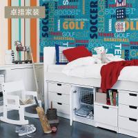 壁纸小男孩卧室字母多彩卡通儿童房背景墙环保无纺布墙纸壹德壹