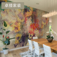 新中式大花墙纸无纺布电视背景墙定制无缝创意壁纸大型壁画壹德壹