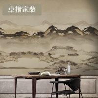 水墨新中式墙纸客厅背景墙定制壁画山水玄关书房壁纸无缝墙布壹德壹