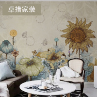 向日葵田园大花墙布艺术北欧无纺布墙纸定制电视墙壁纸卧室壹德壹