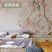 樱花新中式墙纸卧室背景壁纸定制无缝墙布无纺布壁画客厅中式壹德壹