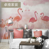 火烈鸟创意壁纸北欧风格墙纸定制无缝墙布电视背景墙大型壁画壹德壹