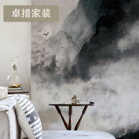 新中式水墨壁纸山水电视背景墙纸无纺布定制无缝墙布玄关书房壹德壹