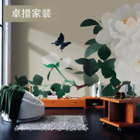 牡丹新中式艺术壁纸个复古温馨电视背景墙纸卧室书房定制壁画壹德壹