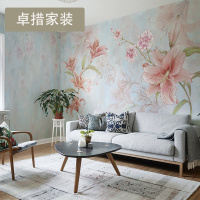 百合花美式乡村卧室客厅壁纸韩式电视背景墙纸无纺布定制壁画壹德壹