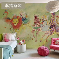 个性手绘动物儿童房壁纸男孩女孩卧室温馨创意墙纸定制壁画壹德壹