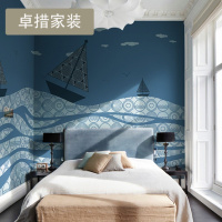 地中海蓝色艺术墙纸卧客厅背景墙壁纸大型壁画 无缝壁布墙布壹德壹