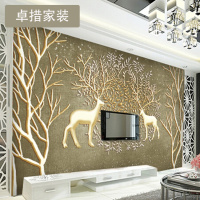 3d立体欧式客厅无纺布壁纸画 电视背景墙纸大型壁画无缝墙布 麋鹿壹德壹