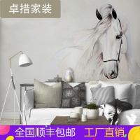 北欧定制客厅壁纸现代简约艺术电视背景墙纸墙布个性创意手绘白马壹德壹