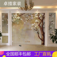 手绘中式油画墙纸 卧室玉兰花定制大型壁画 客厅电视背景墙壁纸壹德壹