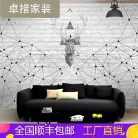 客厅卧室3d墙纸北欧麋鹿砖纹电视背景墙壁纸欧式个性壁画无缝墙布壹德壹