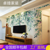 清新绿叶现代简约北欧墙纸电视背景墙壁纸水彩田园花卉定制壁画壹德壹