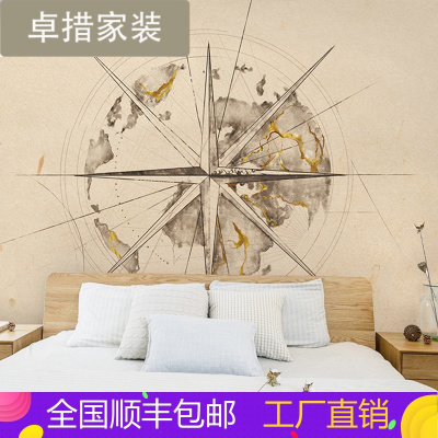 定制北欧风格指南针卧室床头客厅电视背景墙沙墙无纺布定制壁画壹德壹