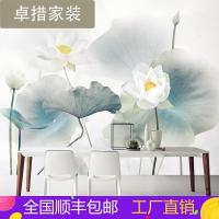 中式手绘简约荷花油画壁纸 玄关卧室电视背景墙纸 无缝定制壁画壹德壹