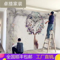 北欧艺术壁纸麋鹿壁画个性定制手绘背景墙纸卧室客厅创意无缝墙布壹德壹