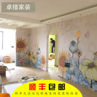创意田园花卉壁纸艺术复古美式客厅电视背景墙纸墙布个性定制壁画壹德壹