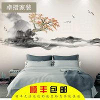 新中式墙纸客厅影视墙水墨山水装饰画中国风禅意山水画墙布壹德壹