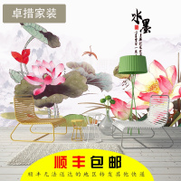 新中式简约墙纸壁画手绘山水中式禅意荷花背景墙大型装饰画墙布壹德壹