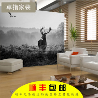 定制新中式壁纸茶楼壁画无纺布墙纸黎明麋鹿背景墙无缝墙布壹德壹