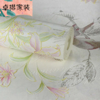 环保复古腔调手绘花鸟无纺布墙纸3D立体客厅卧室书房背景墙壁纸白色66170仅墙纸壹德壹