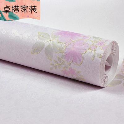 无纺布简约田园3D壁纸蕾丝花边温馨客厅浪漫婚房韩式卧室墙纸粉底粉花66234仅墙纸壹德壹