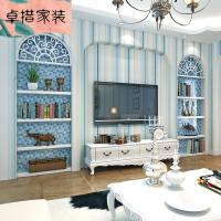 地中海经典蓝色条纹儿童无纺布壁纸客厅卧室餐厅走道电视背景墙纸 天蓝色[36284] 仅墙纸壹德壹