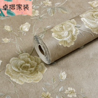 美式乡村田园无纺布壁纸复古精压花立体3D雕刻卧室客厅墙纸温馨浅咖色仅墙纸壹德壹