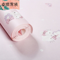 韩式儿童房房间男孩女孩HelloKitty卡通墙纸无纺布精压纹卧室壁纸粉色仅墙纸壹德壹