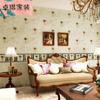 东南亚风格椰树壁纸复古美式乡村椰田园AB版墙纸卧室客厅背景复古青色A版仅墙纸壹德壹