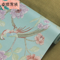 新中式花鸟田园无纺布墙纸美式客厅卧室玄关电视背景墙壁纸282/青绿色仅墙纸壹德壹