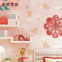 韩式卡通儿童房墙纸精压小熊无纺布墙纸蓝色粉色系公主房蓝天白云浅绿色[1164]仅墙纸壹德壹