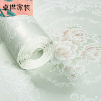 3D欧式田园墙纸大花浪漫无纺布壁纸厚卧室温馨客厅电视背景墙壁纸901026淡绿色温馨泡款仅墙纸壹德壹