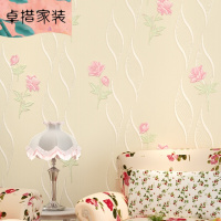 韩式小花田园壁纸卧室温馨无纺布墙纸婚房简约客厅电视背景墙3D浅黄色5-8701仅墙纸壹德壹