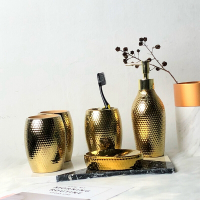 美式北欧镀金金色套件洗漱卫浴套装五件套乳液瓶牙刷杯皂碟壹德壹