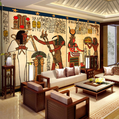 个性复古埃及风格大型壁画墙布客厅卧室餐厅酒店宾馆背景墙纸壁纸壹德壹