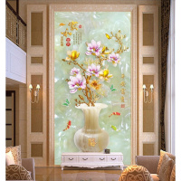 3D立体壁画家和玉雕玄关壁纸花瓶过道走廊电视背景墙纸无缝墙布无缝真丝布墙纸+胶水壹德壹