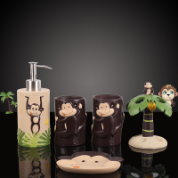 创意猴子浴室洗漱套装卫浴五件套卫生间牙刷架刷牙杯套装口杯猴子森林五件套(不含托盘)壹德壹