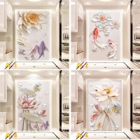 3d立体浮雕花卉玄关背景墙壁纸现代简约走廊过道竖版墙纸壁画墙布（无缝）5D凹凸水晶真丝布墙纸+胶水壹德壹