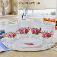 欧式五件套婚庆洗漱用品新婚礼品套装树脂卫浴五件套刷牙杯具黄色魅力女孩壹德壹