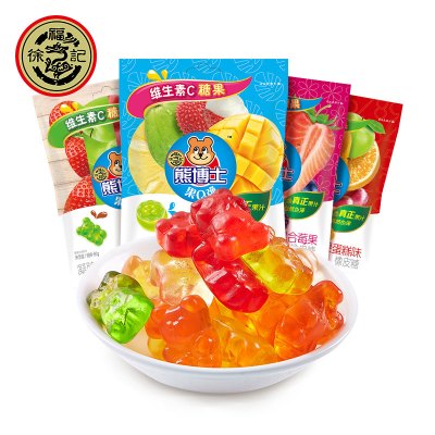 [199减120]徐福记熊博士橡皮糖水果软糖糖果综合果味60g儿童小零食