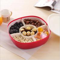 创意干果瓜子盘 塑料带盖零食果盘糖果收纳盒 酒红色