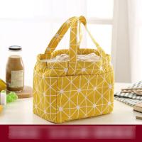 日式简约便当包棉麻抽绳保温桶大号防水拉链便当袋手提圆形饭盒袋多色多款多功能生活日用收纳用品时尚创意简约收纳包