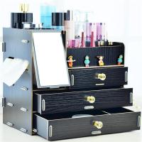 [送手机架][]木质制三抽桌面梳妆台盒整理架置物箱带镜子化妆品收纳盒储物盒置物盒收纳盒家居生活日用收纳整理用品储物盒