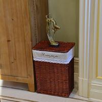 家居田园风大号有盖藤编脏衣篮洗衣篮脏衣篓脏衣服收纳筐收纳箱多功能时尚创意浴室厨房收纳篮生活日用收纳用品收纳篮
